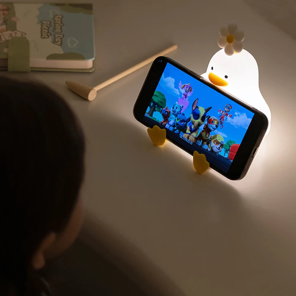 Cartoon Flower Duck Pat Lamp – Rechargeable, Dimmable Night Light, Home Bedside Lamp for Children's Bedroom, Holiday Gift for Kids