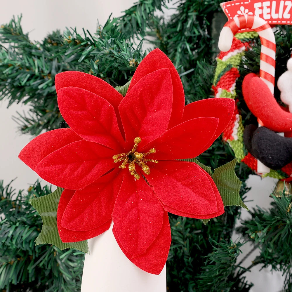 10/5/1Pcs Glitter Artificial Christmas Flowers Wedding Party Christmas Tree Wreaths Ornament Indoor Decorations Holiday Supplies