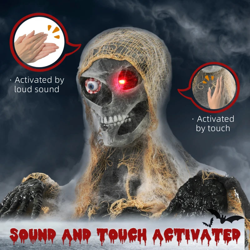 HOMCOM Life-Size Animated Mummy – Glowing LED Eyes, Battery Operated Halloween Decoration