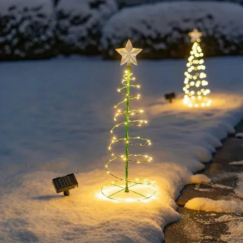 Solar Christmas Tree Light Outdoor Garden Stand Garden LED Ground Lamp String Saterproof IP65 Star Lantern Decorative Light