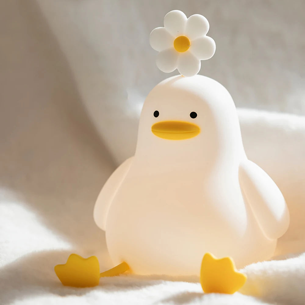 Cartoon Flower Duck Pat Lamp – Rechargeable, Dimmable Night Light, Home Bedside Lamp for Children's Bedroom, Holiday Gift for Kids