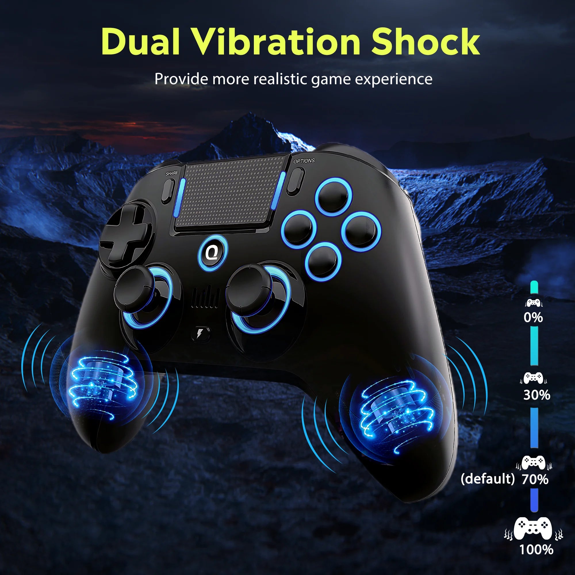 QRD Spark N5 Wireless Controller - Compatible with PS4, PS3, PS2, iOS, Android, PC, Hall Effect, 9-Color LED Lights, Vibration Effect