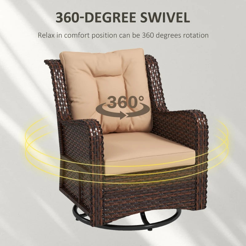 PE Rattan 360° Swivel Patio Chair with Cushion, Brown