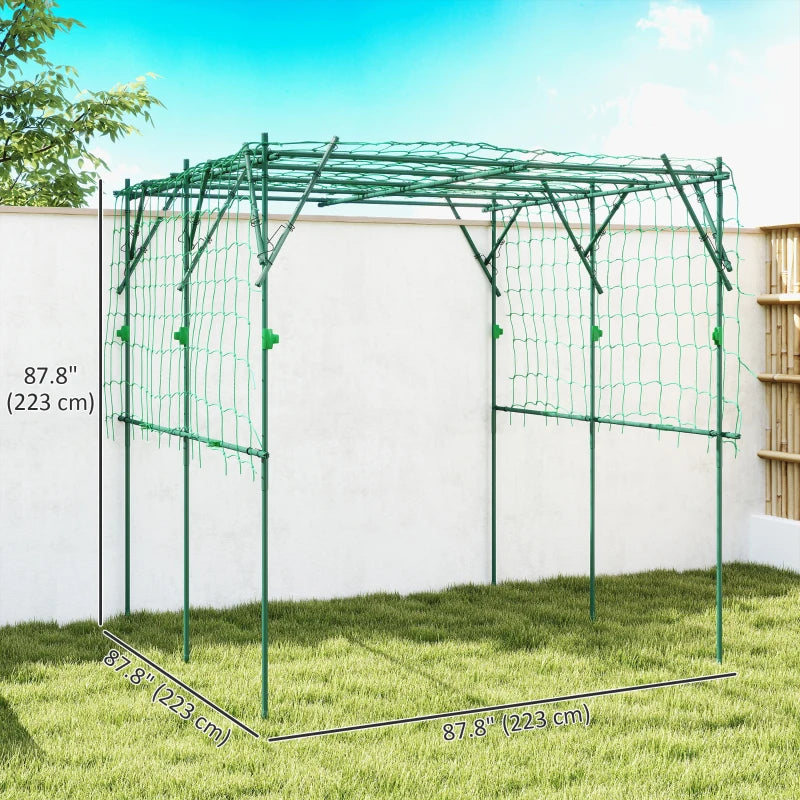 Garden Arch Cucumber Trellis for Climbing Plants, 7.3 FT Tall Metal Plant Trellis Support with Climbing Net, Green