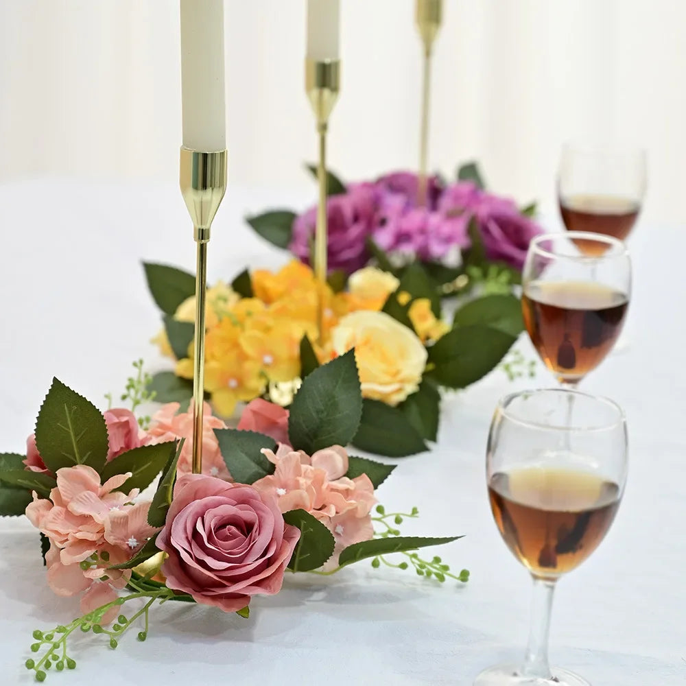 220cm Wedding Christmas Candlestick Wreath Artificial Flower Plants Candle Aromatherapy Ring Holder Table Centerpiece Decoration