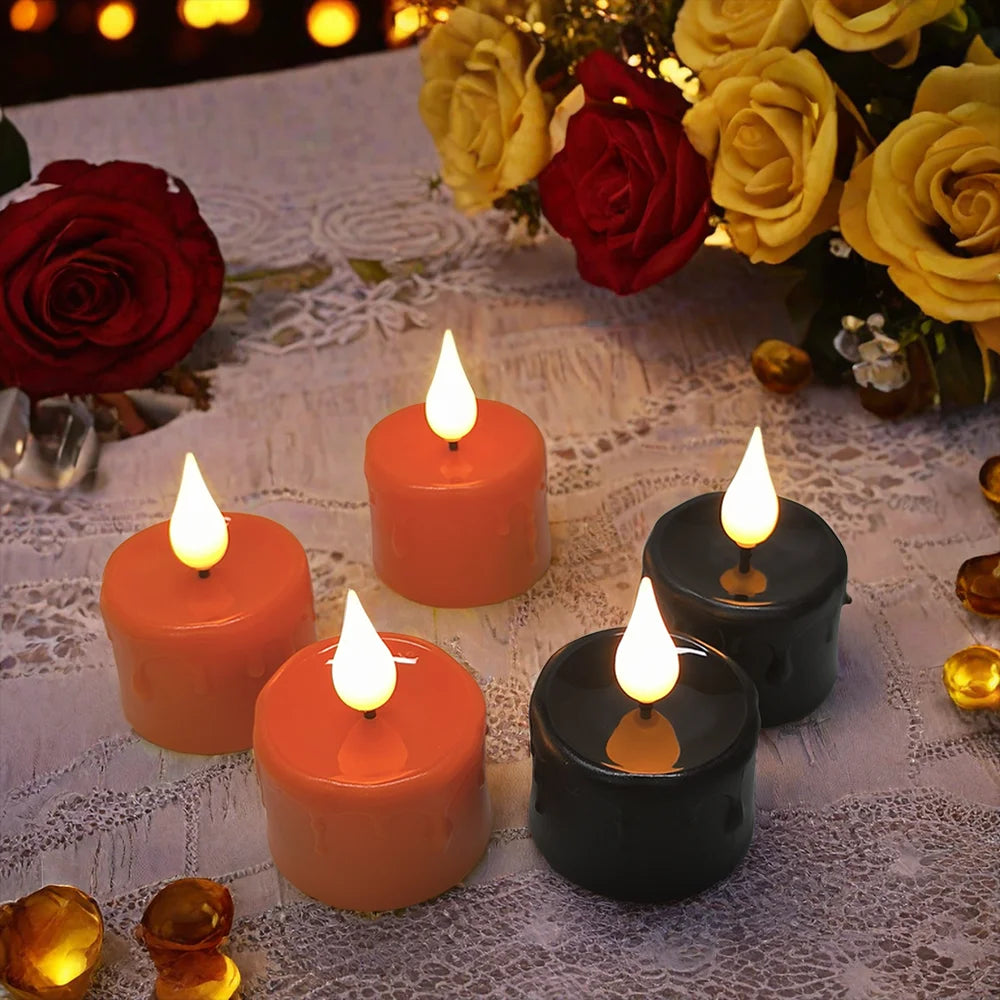 FPOO LED Candle Lot Tea Lights Rechargeable With Remote Control Flashing Black Candles For Christmas Home Decoration Night Light
