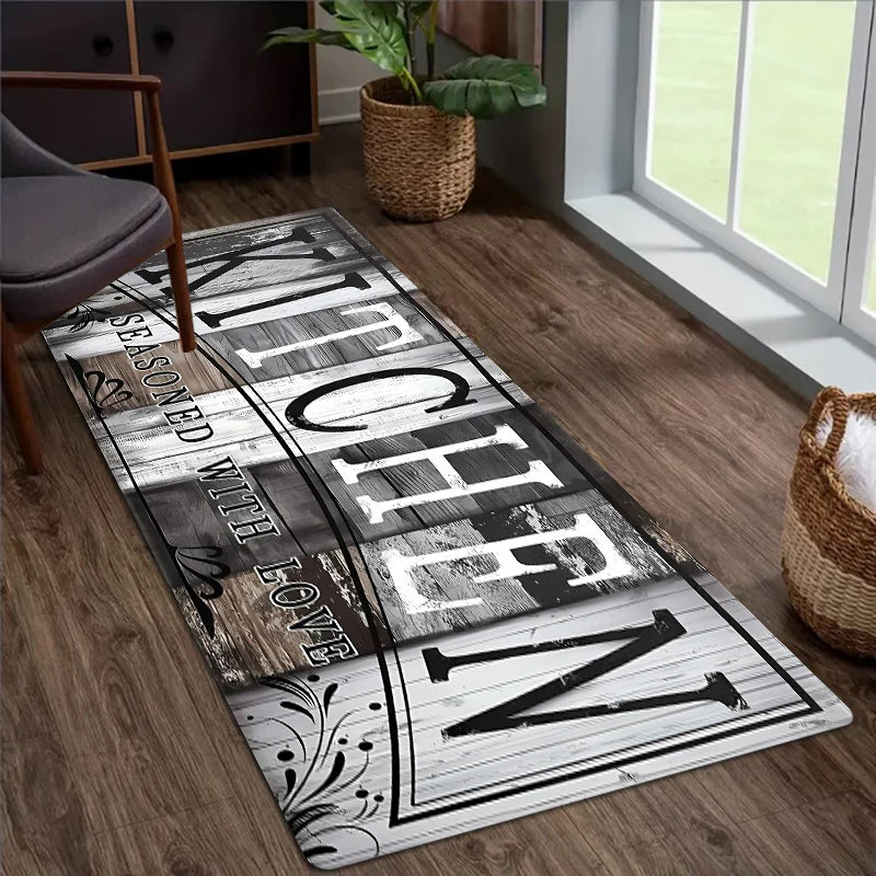 Retro Kitchen Carpet Floor Small Rug Home Decorative Mat Flannel Aniti-slip Doormat 4 Sizes 40x60cm 50x80cm 45x120cm 60x180cm