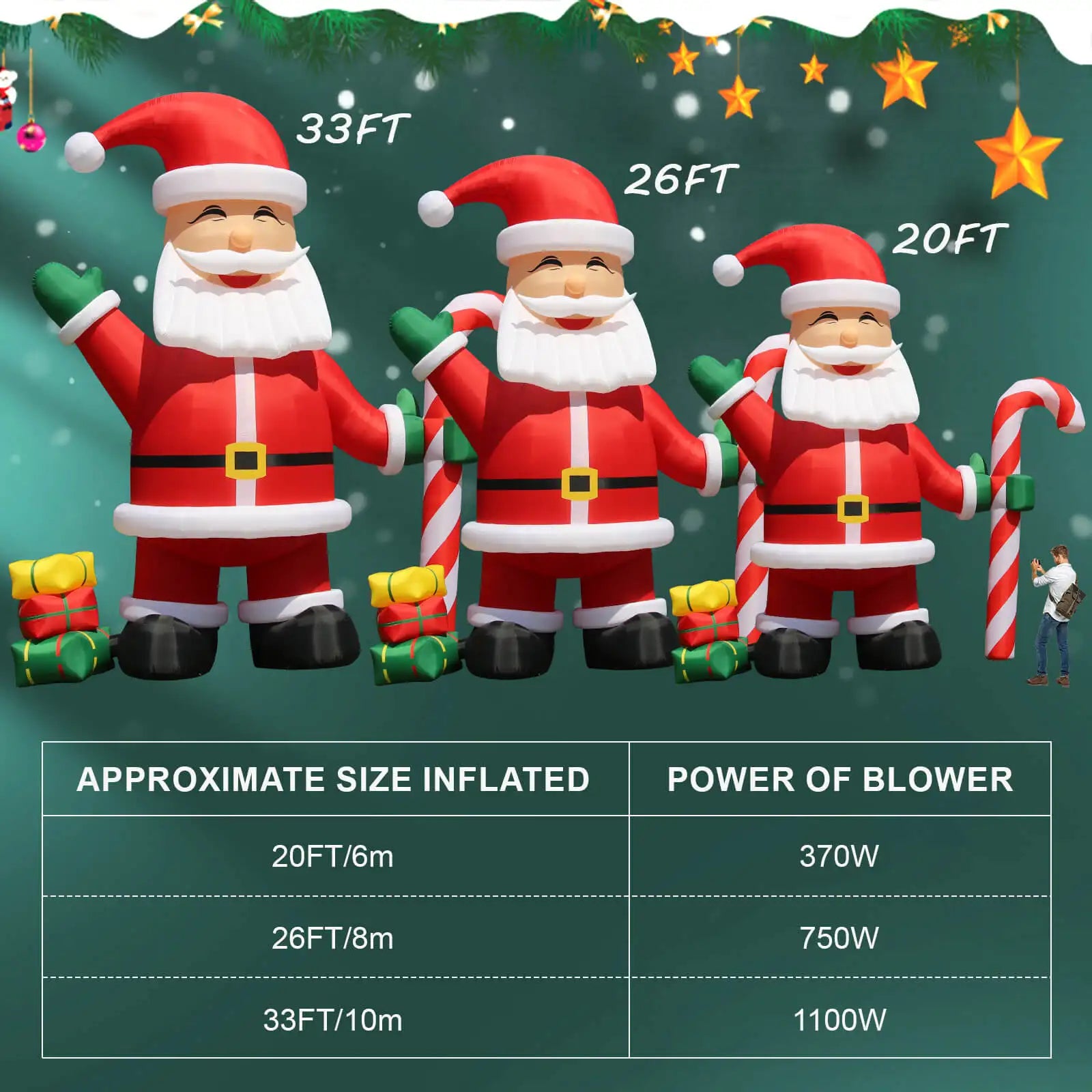 6/8/10m RTS Christmas Inflatable Santa Claus with Blower LED lighted Christmas Decorations Outdoor Yard Lawn Christmas Part