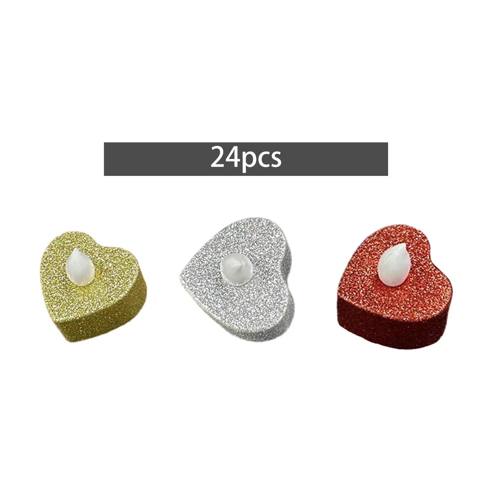 24 Pieces Heart Shape Electronic Flameless Candles 4x4cm Multifunctional Battery Powered for Halloween Christmas Decor Accessory