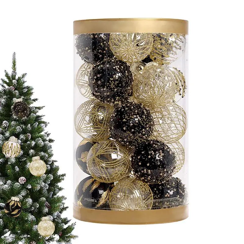 25pcs Black Gold Christmas Balls Decoration Garden Home Christmas Tree Ornaments Hanging Pendant Xmas Decor New Year Navidad