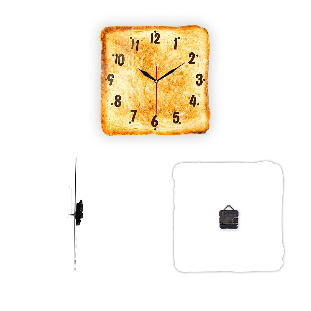 Gourmet Home Decor Realistic Toasted Bread Wall Clock Bakery Sign Bread Dining Room Wall Art Silent Quartz Kitchen Wall Clock