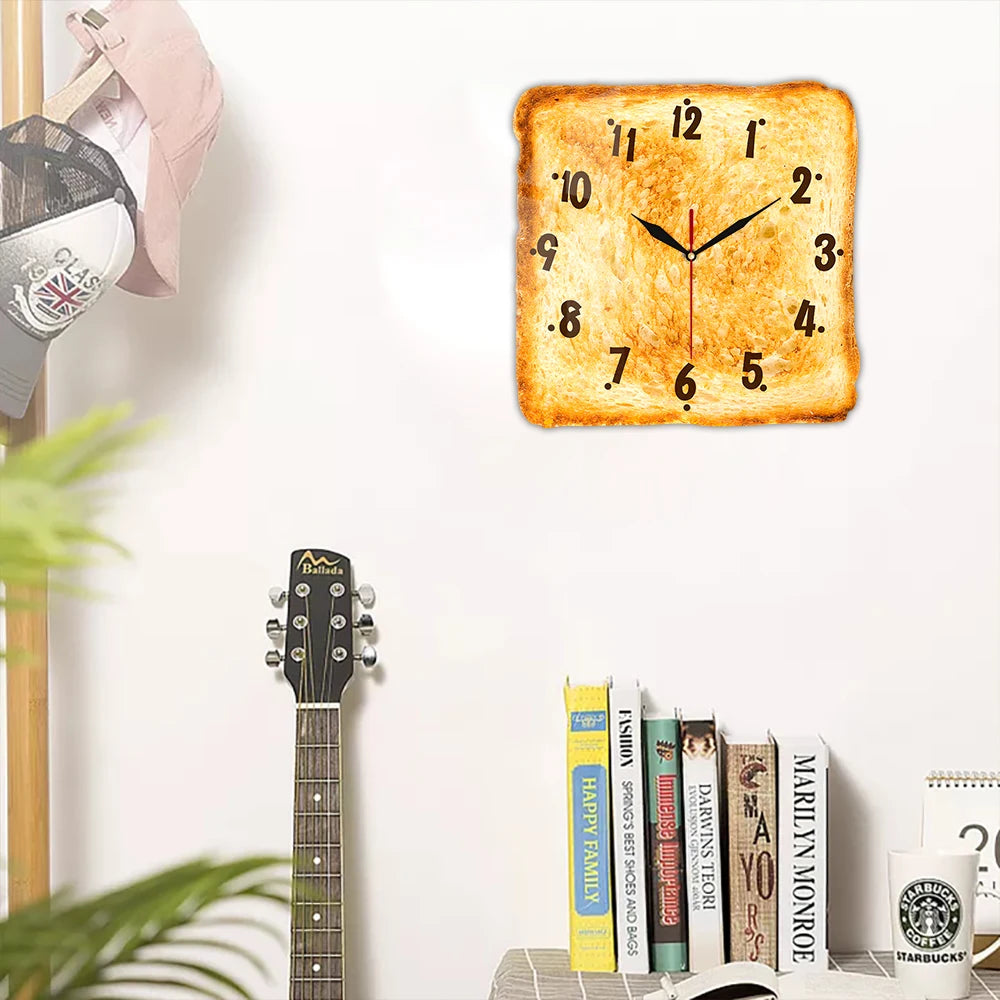 Gourmet Home Decor Realistic Toasted Bread Wall Clock Bakery Sign Bread Dining Room Wall Art Silent Quartz Kitchen Wall Clock