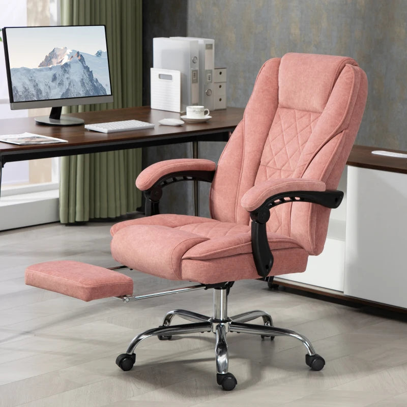 Massage Office Chair, Reclining Computer Chair with Adjustable Height and Footrest, Pink