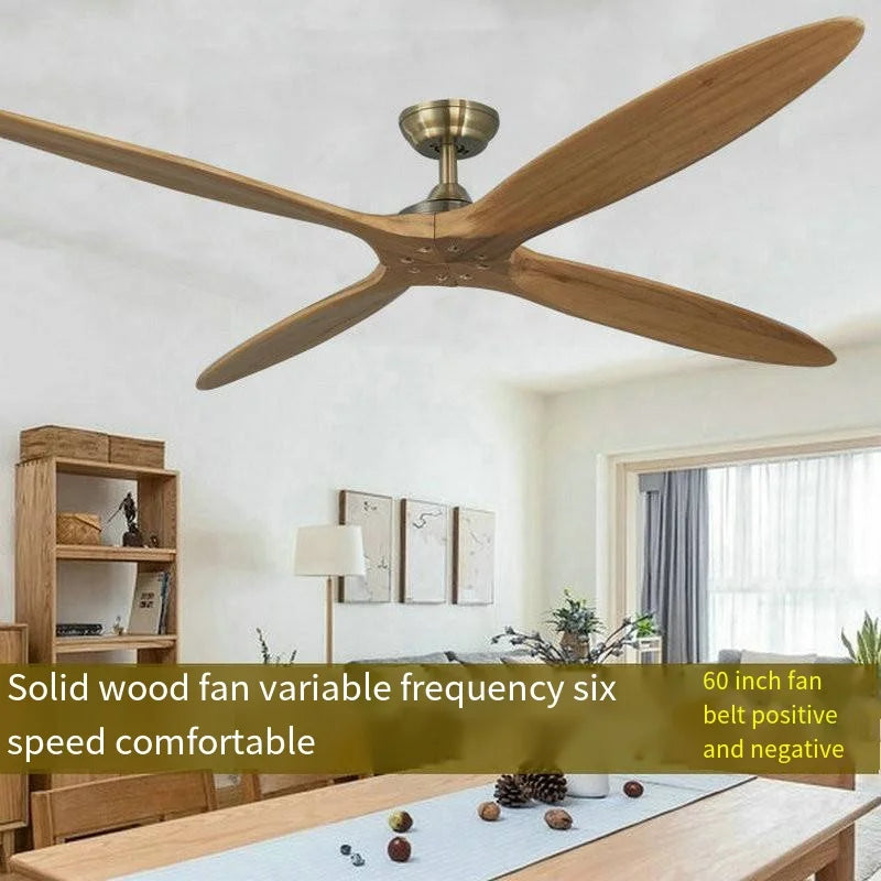 60-Inch Ceiling Fan – DC 85V-260V Motor, 4 or 2 Wooden Blades, Ventilator Light, Remote Control, Free Shipping