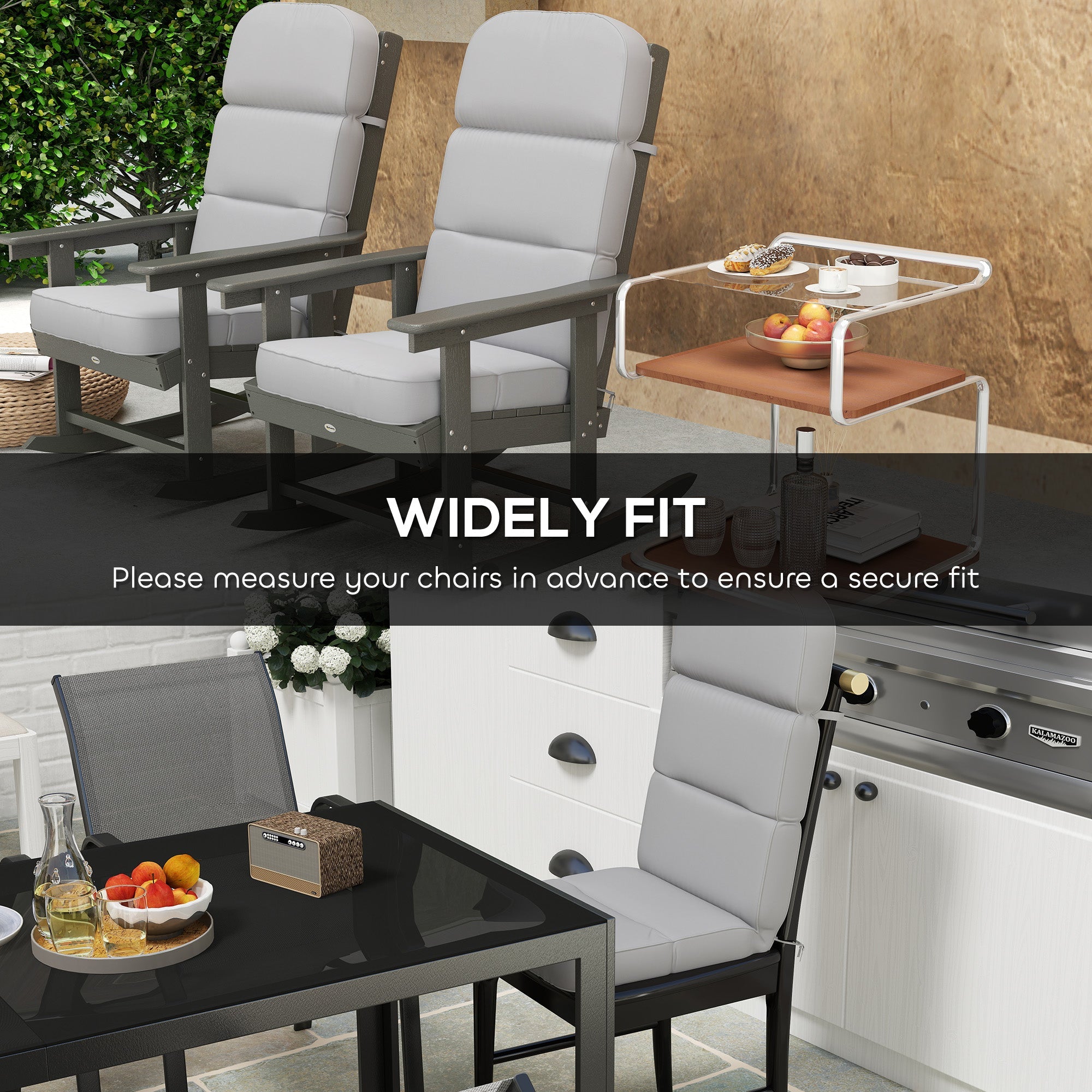 Outsunny Outdoor Seat Cushion with Back, Outdoor Chair Cushion with Ties and Adjustable Strap, UPF 20+Non-Slip Patio Cushion Replacement for Outdoor Chair, Light Grey