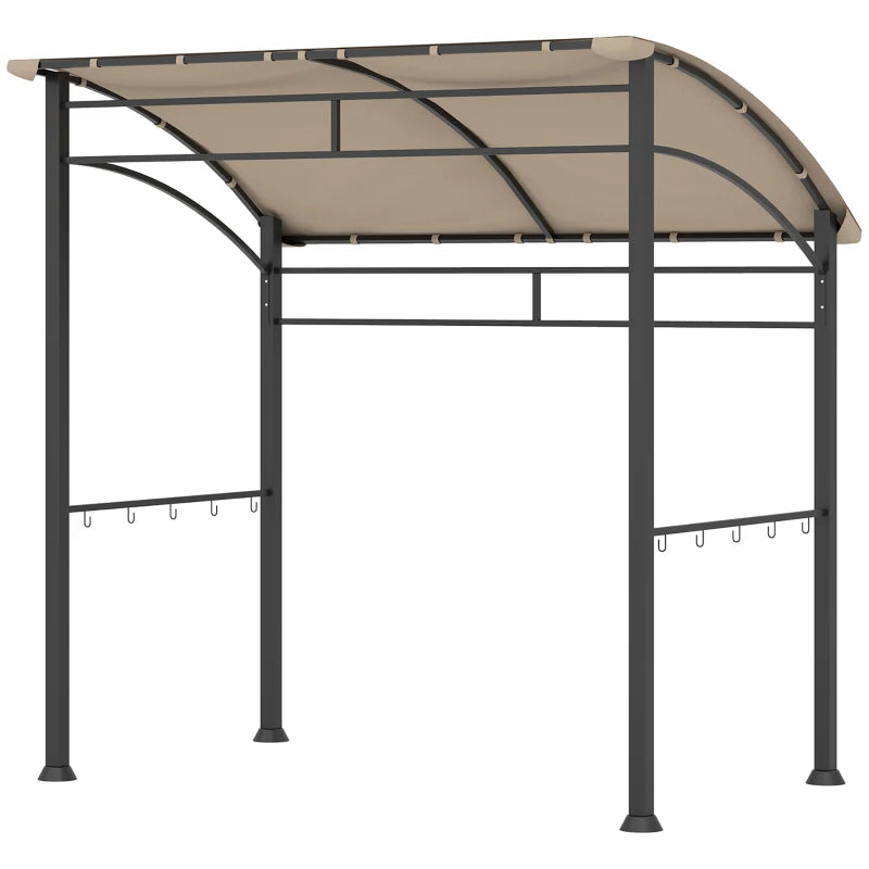 7' x 5' BBQ Grill Gazebo Tent, Garden Grill Canopy with Steel Frame and Hooks, Outdoor Sun Shade, Khaki