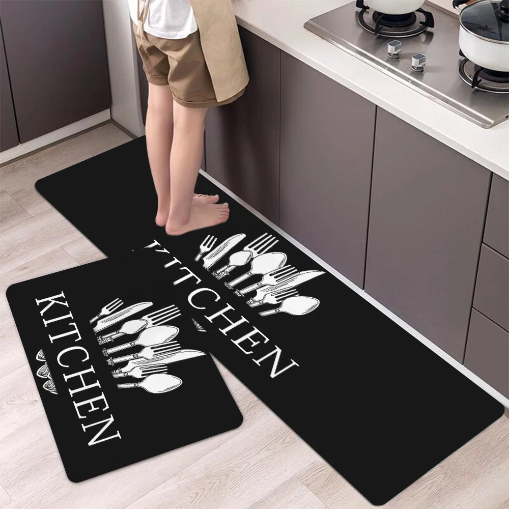1Pc Kitchen Letter Print Floor Mat Living Room Tableware Decor Carpet Home Hallway Entrance Doormat Balcony Door Anti Slip Rug