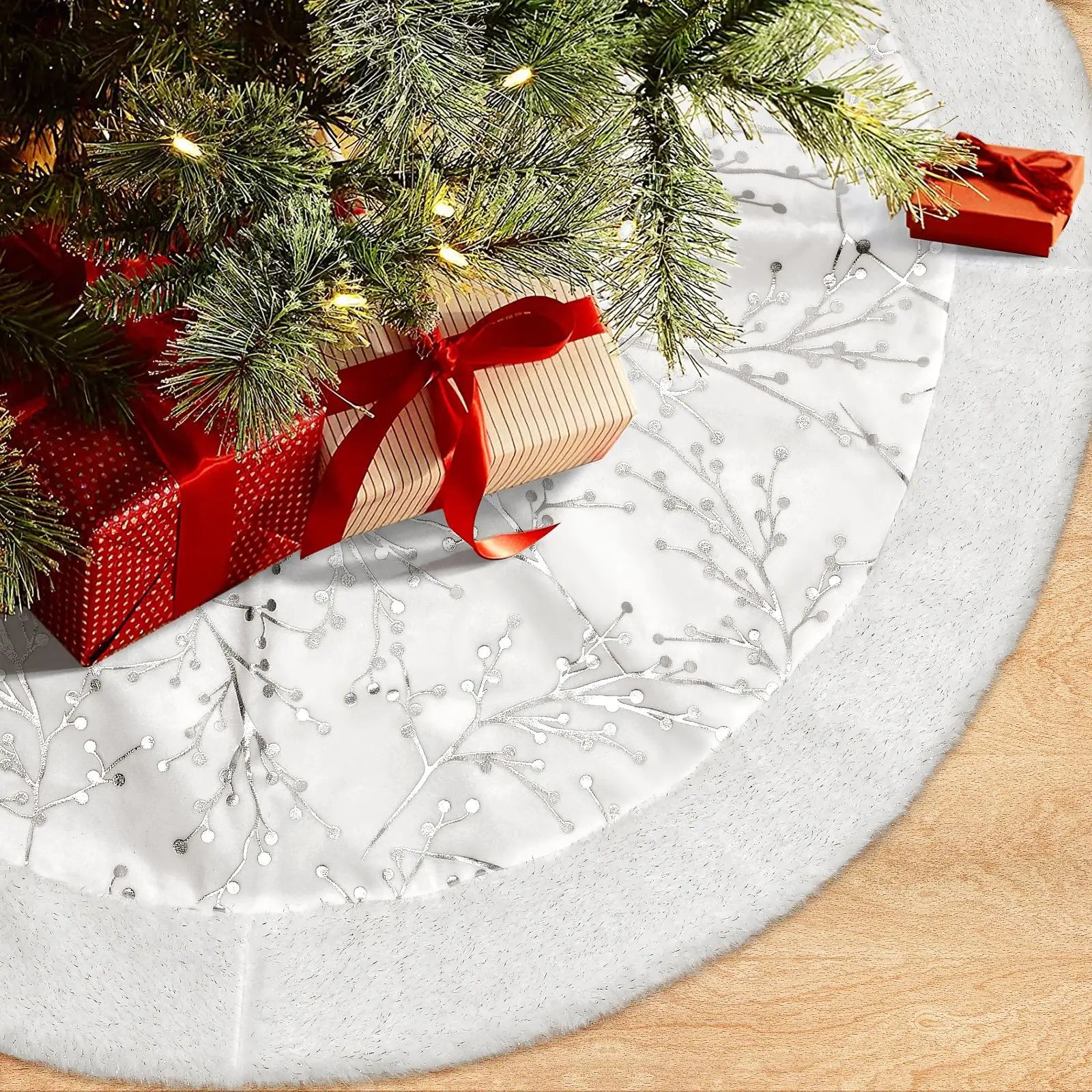 90cm Christmas Tree Skirt White Plush Faux Fur Floor Mat Carpet New Year Navidad Christmas Tree Decoration