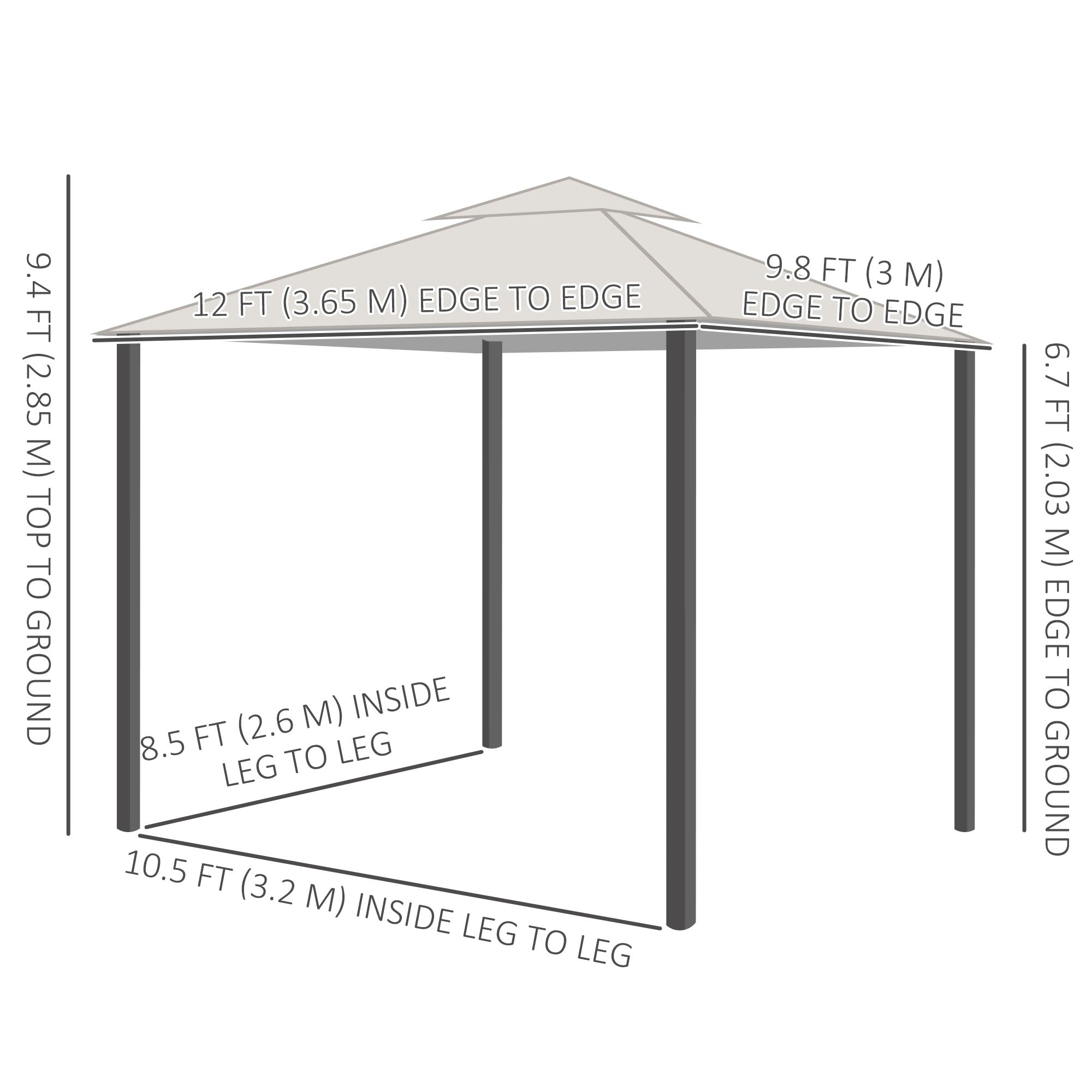 Outsunny 10' x 12' Outdoor Gazebo with Nettings, Patio Gazebo Canopy for Patio Garden Backyard Deck, Dark Grey