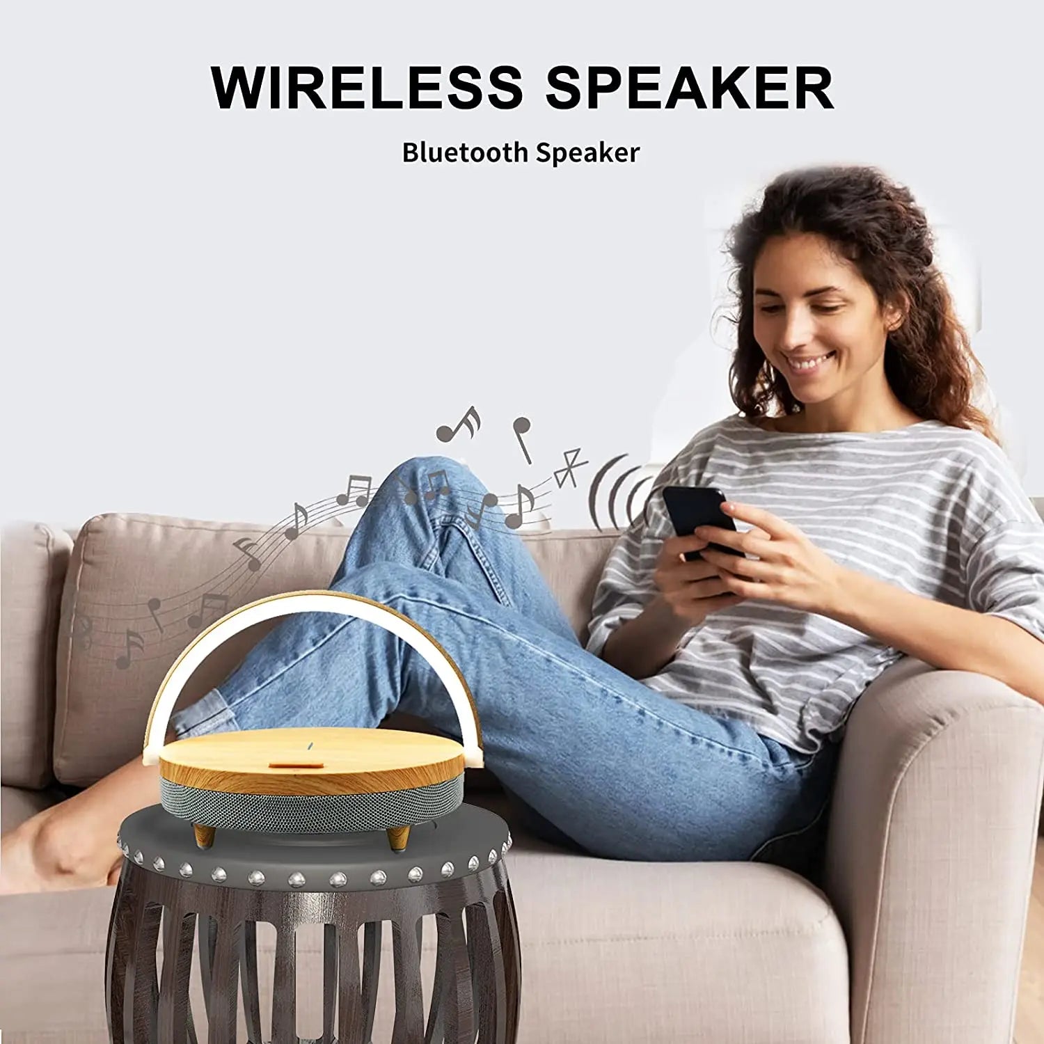 S21 Pro Wood Wireless Charger with LED Lamp and Bluetooth Speaker – 15W High Power Fast Charging for iPhone 14
