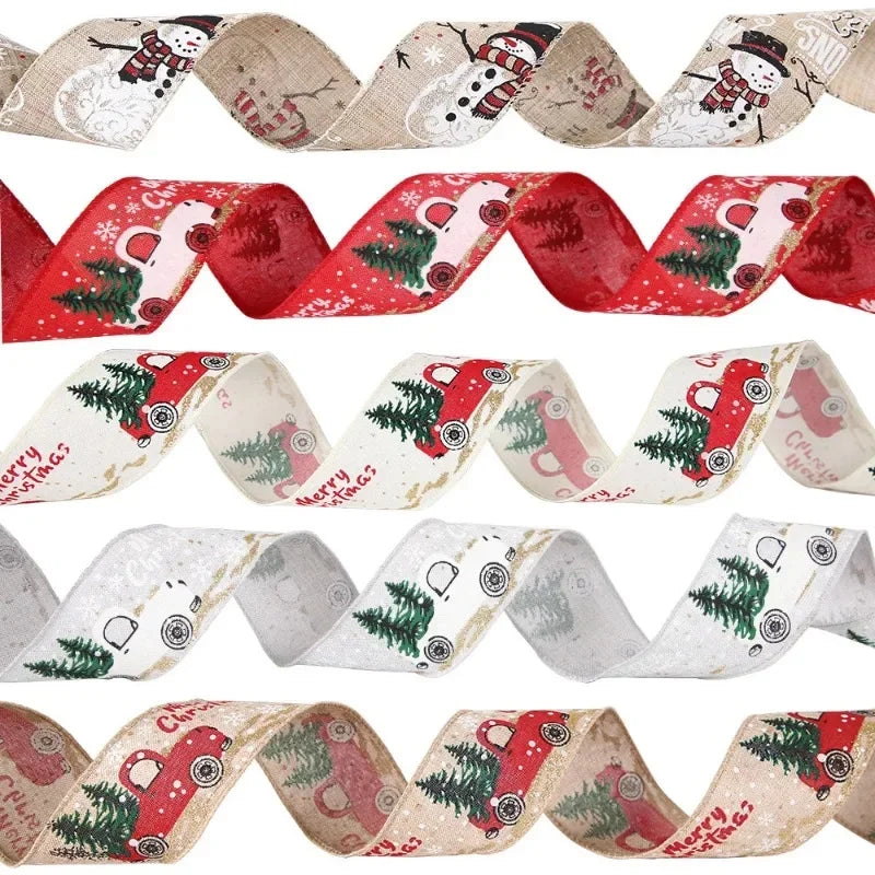 Christmas ribbon classic edging Christmas tree ribbon wreath bow DIY fabric vortex ribbon coarse linen ribbon edging gift