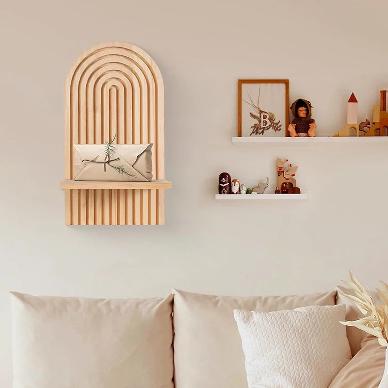 Bohemian Wall Mounted Bookshelf Creative Boho Wind Pine Hanging Rack Pine Wall Hanging Display Rack Home Decor
