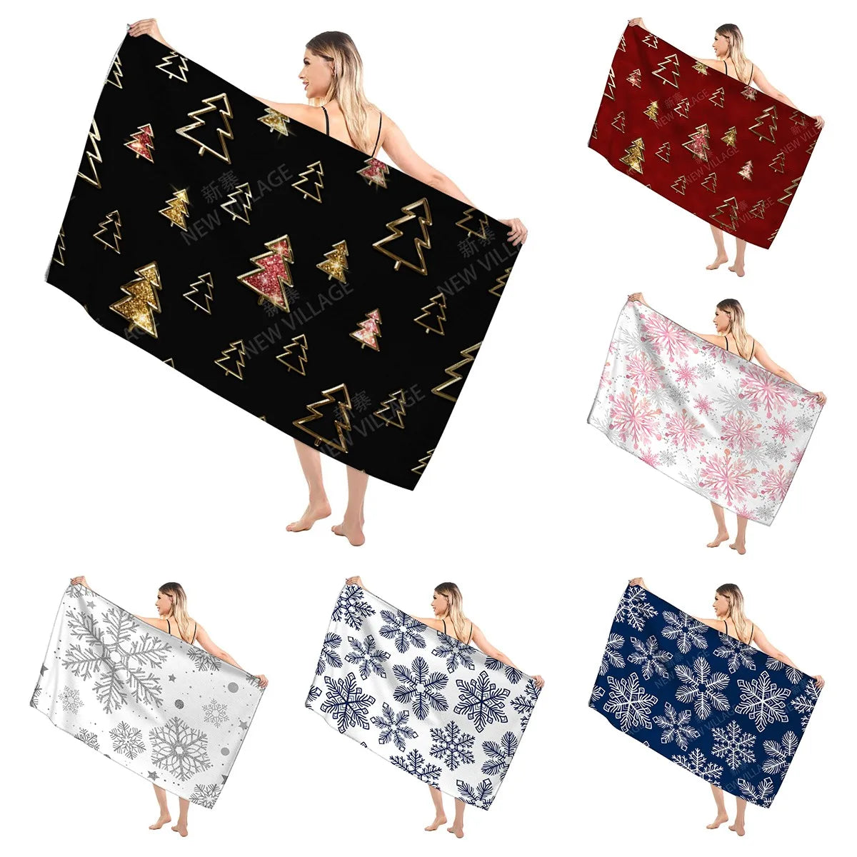 Christmas Pattern Bathroom Adult Soft Bath Towel Sauna Large Beach Towel Fitness Towel Hotel Women's Shower Quick Drying