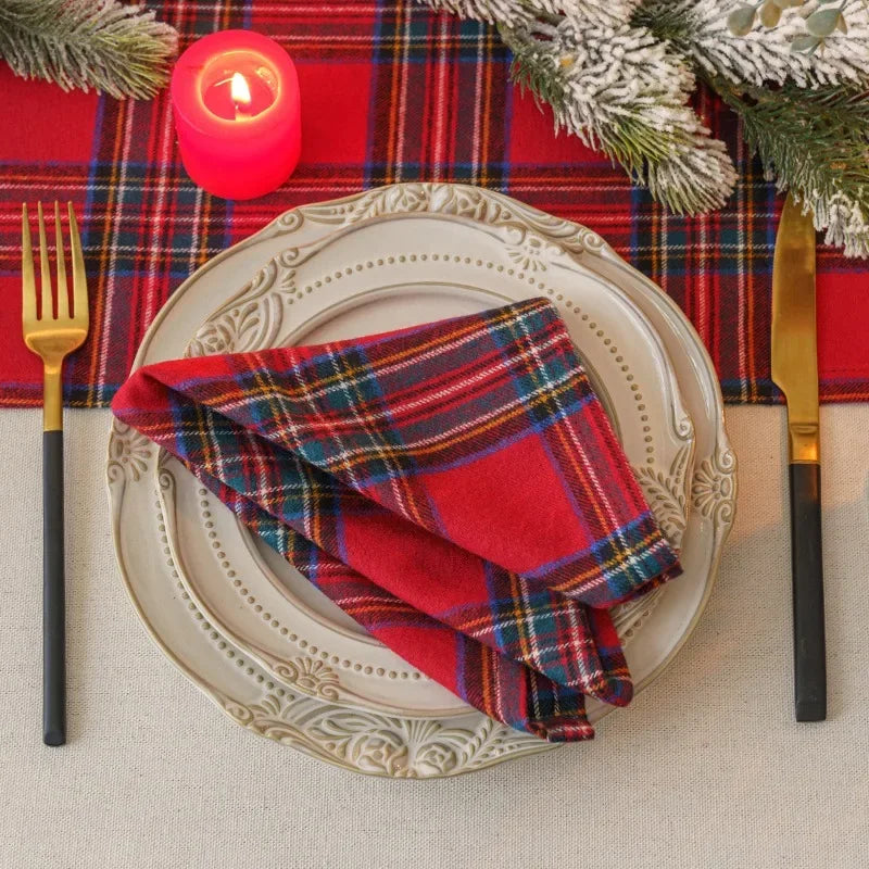 40x40cm Table Napkin Christmas Soft Scottish Tartan Plaid Cloth Napkins Dinner Napkins Festive Handkerchief Party Table Decor