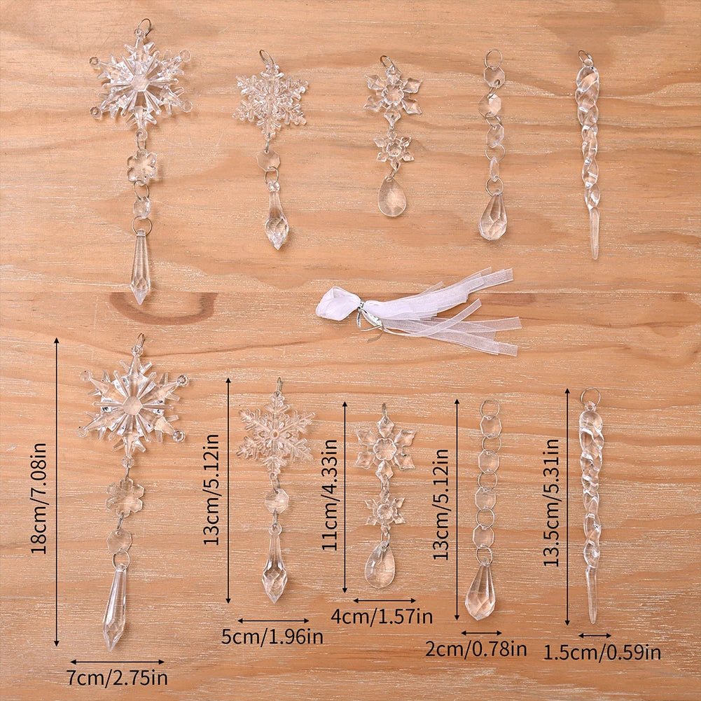 10 PCs Crystal Christmas Ornaments Hanging Acrylic Christmas Snowflake Icicle Drop Crystal Ornaments Christmas Tree Decorations