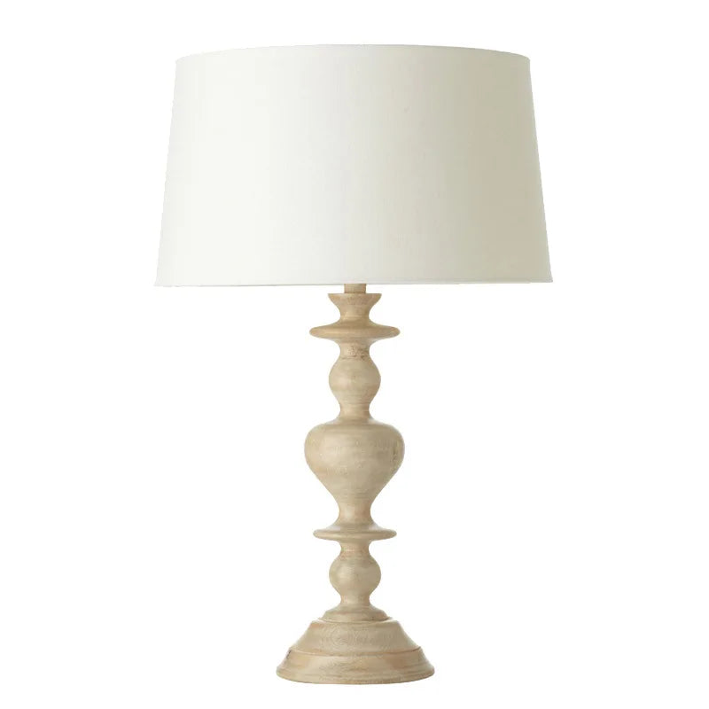 American Retro Log Color Resin Table Lamp – Simple Design, Bedroom Bedside, Living Room, Study, LED E27 Lighting, White Linen Desk Fixture