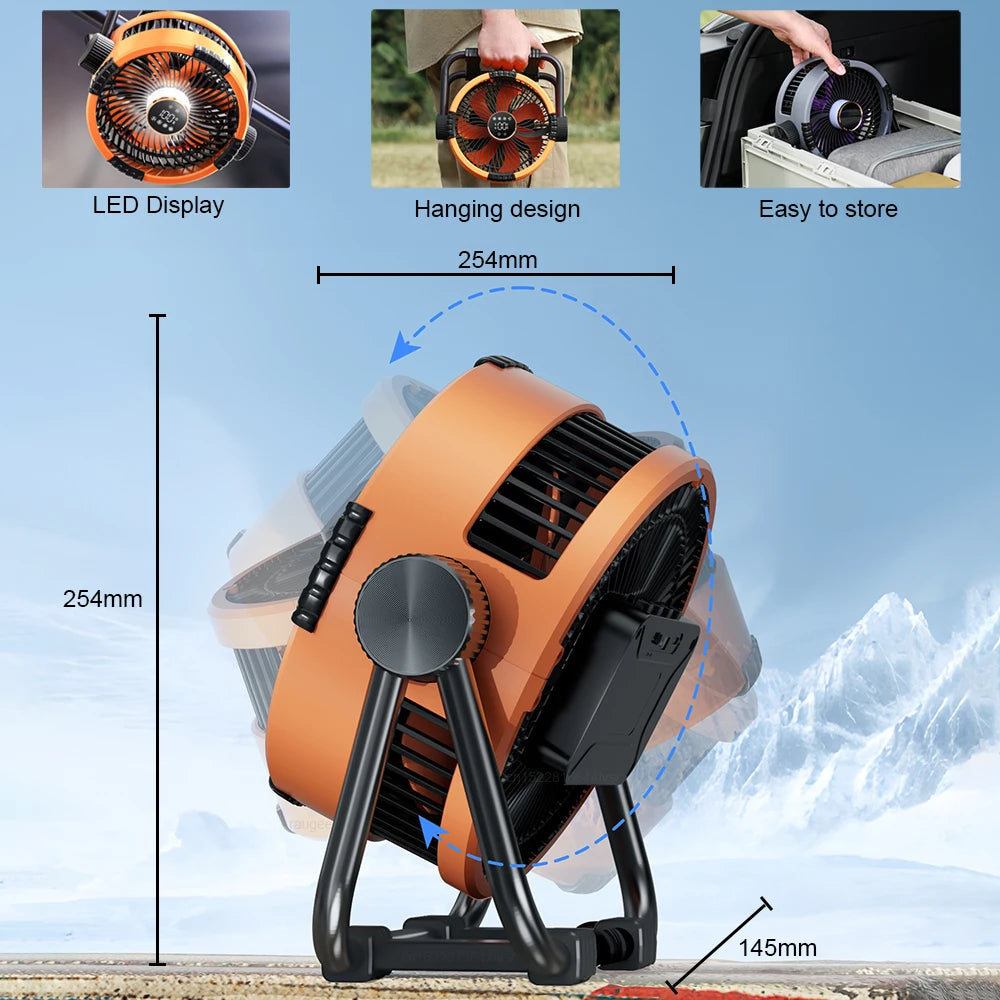 Camping Fan Portable Electric Fan – 20,000mAh Rechargeable, Desktop Air Circulator, Wireless Ceiling Fan with Power Bank