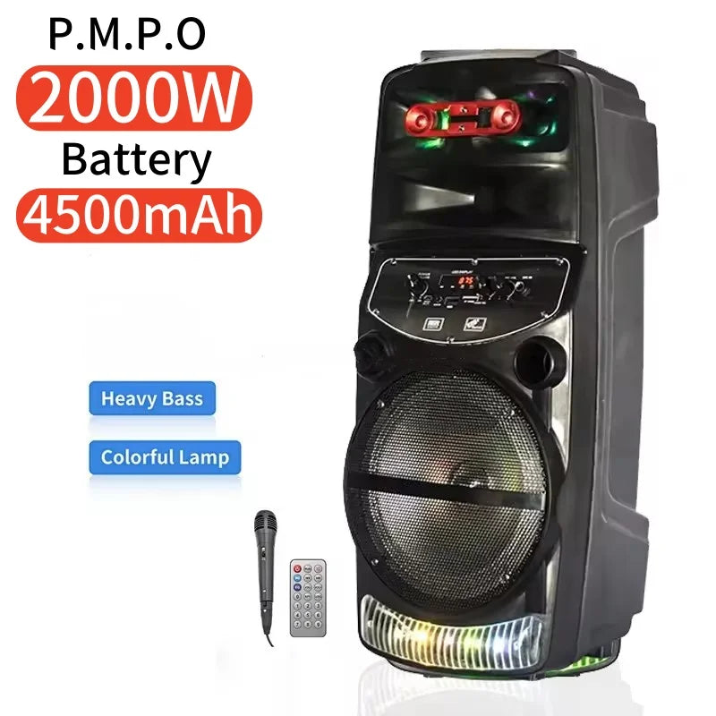 QS 6802 Outdoor Party Active Bluetooth Speaker - 8 Inch Wireless Portable, 2000W Peak Power Subwoofer, Column Radio Speaker with Mic