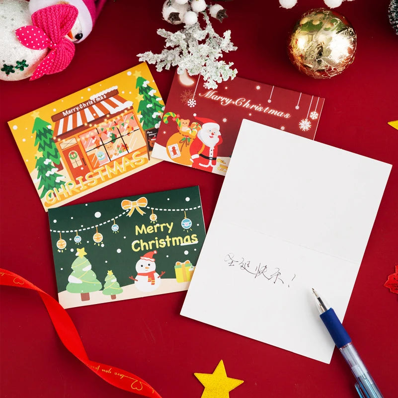 Merry Christmas Greeting Card 2024 New Year Festival Postcards Santa Claus Snowman Cartoon Gift Cards Christmas Party Decor