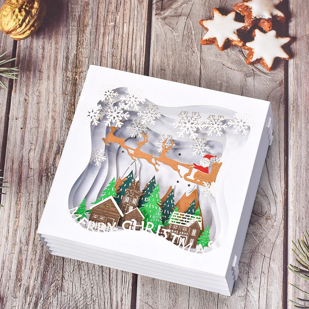 Christmas Card Santa Ride Xmas Festival New Year Card Winter Holiday Greeting Cards with Envelopes