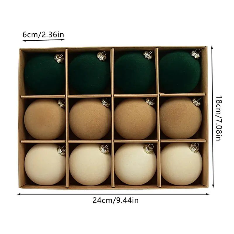 12Pcs Decorative Flocked Velvet Christmas Balls for Tree Ornaments Christmas Tree Decoration with Tree Pendants Ornaments