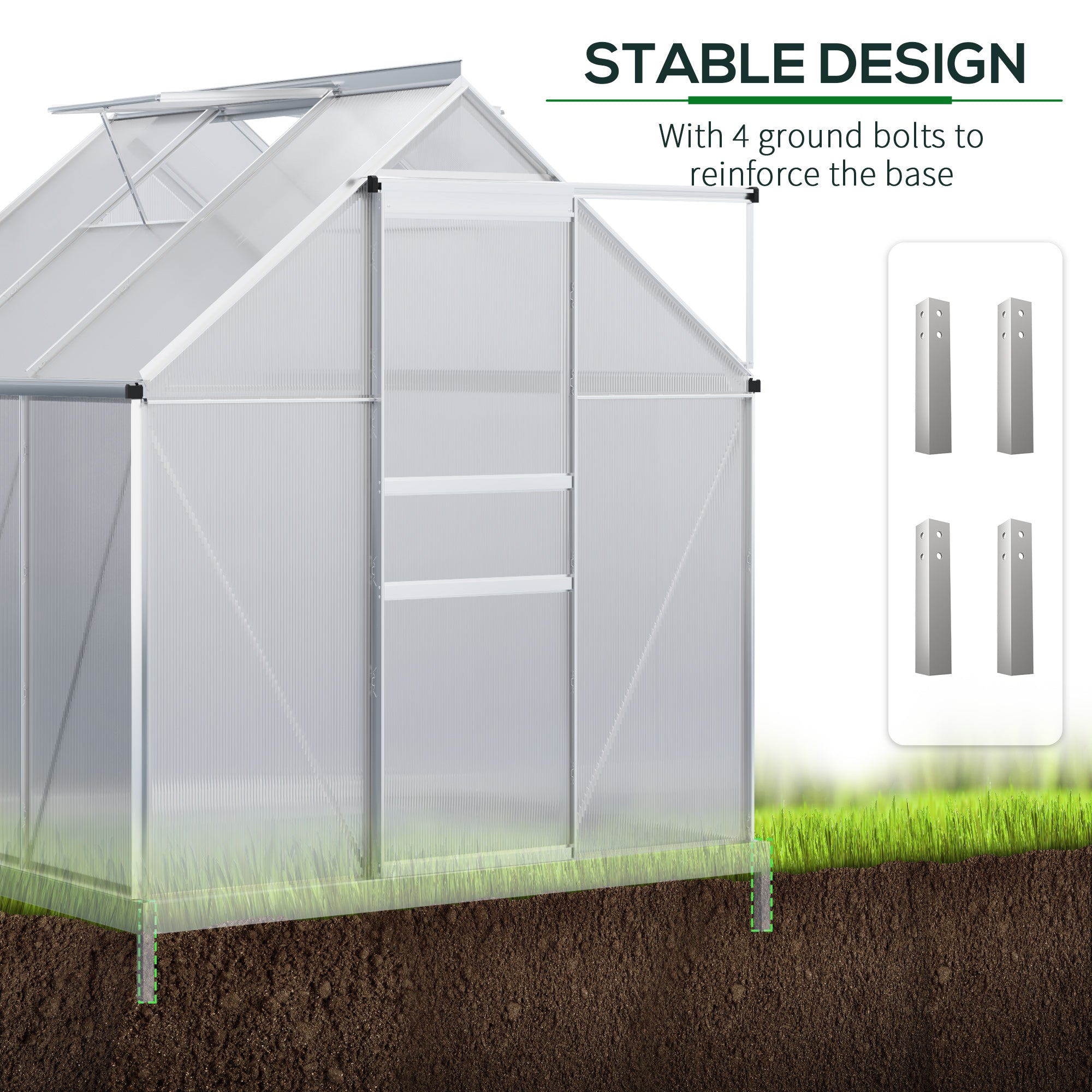 Outsunny 6' x 6' Aluminum Greenhouse Polycarbonate Walk-in Garden Greenhouse Kit with Adjustable Roof Vent, Rain Gutter Sliding Door| Aosom Canada