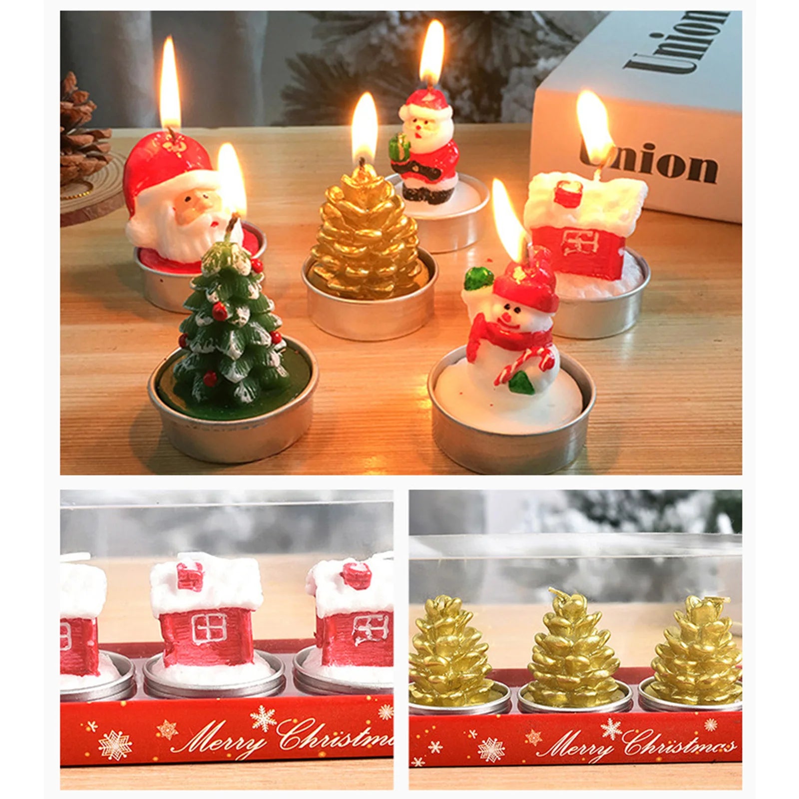 3pcs Christmas Candle Santa Claus Snowman Tree Christmas Decoration for Home Mini Candles Xmas Party New Year Gifts