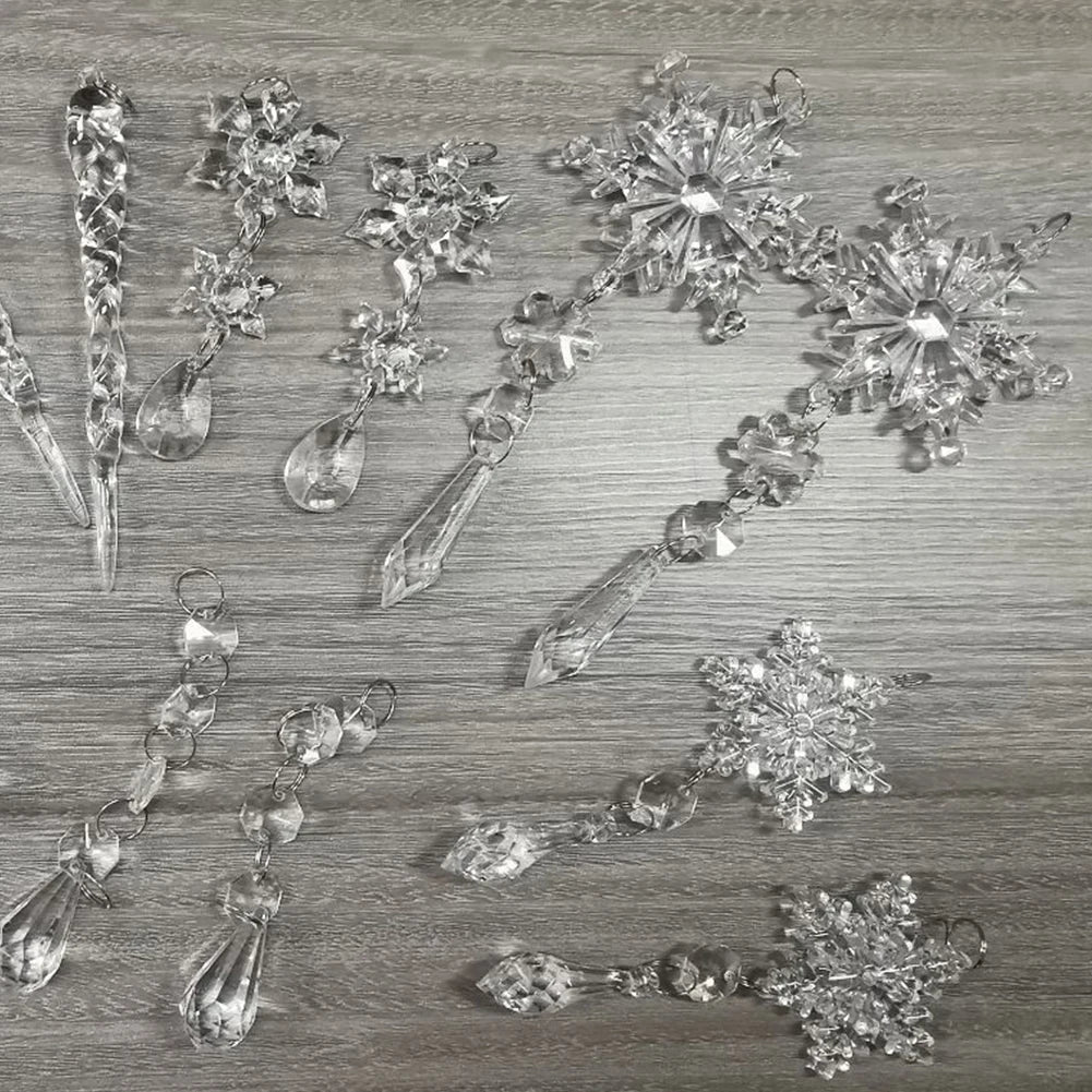 10 PCs Crystal Christmas Ornaments Hanging Acrylic Christmas Snowflake Icicle Drop Crystal Ornaments Christmas Tree Decorations