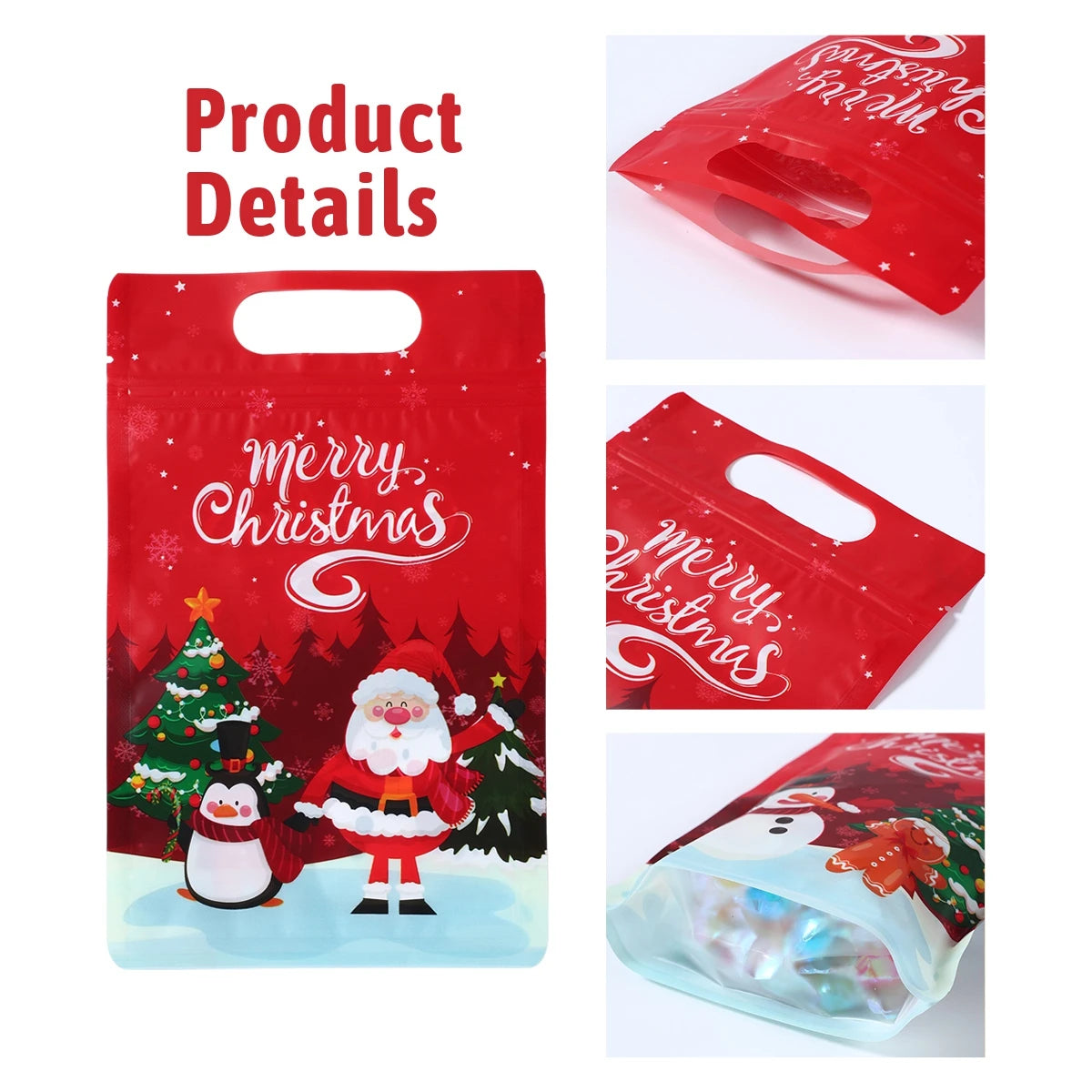 Christmas Santa Zipper Stand Up Bags Christmas Decor For Home 2024 Navidad Natal Noel Xmas Candy Cookie Bags New Year Gift 2025