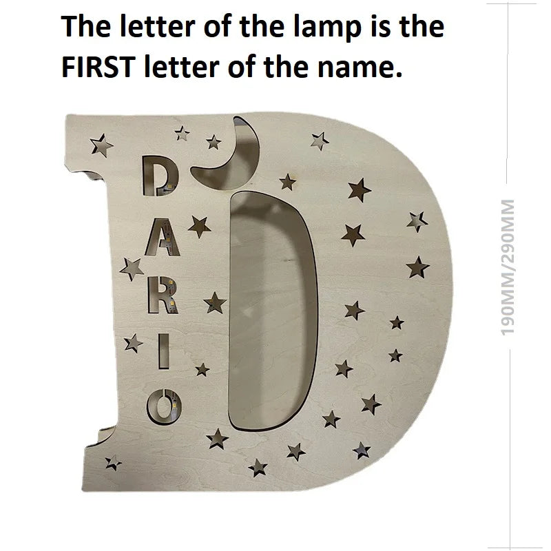 Customized Wall Decor LED Night Light – 24 Letters with Name, Stars and Moon Design, Wooden Sign Lamp, Bedroom Decor, Baby Christmas Kids Gifts