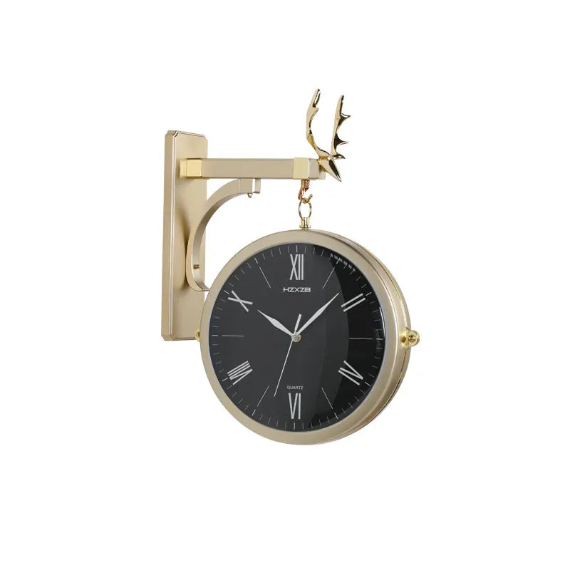 Double-Sided Round Wall Mount Station Clock – Vintage Retro, Double Face Metal Frame with Glass Dial Cover