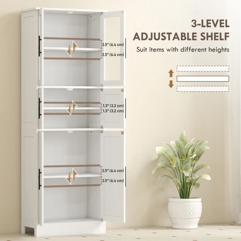 67" Tall Bathroom Storage Cabinet, Modern Freestanding Bathroom Cabinet with Glass Doors and Adjustable Shelves, White