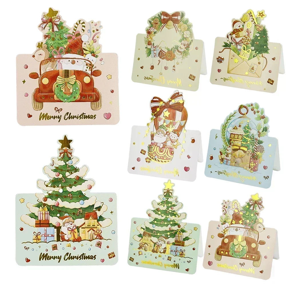 100-1Pcs Christmas Greeting Cards Foldable Postcards New Year Party Bronzing Winter Gifts Paper Cards Home Envelope Decorations