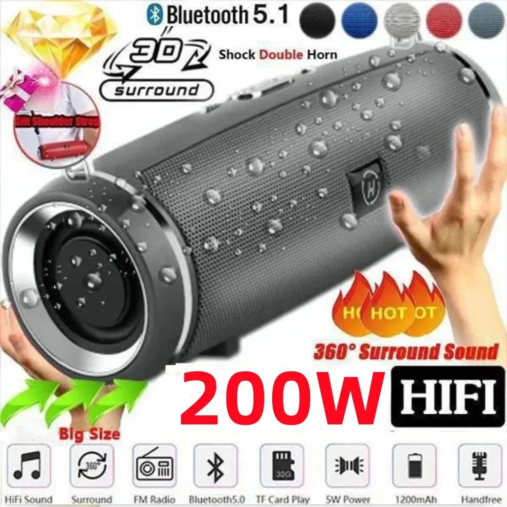 Portable Wireless Bluetooth Speaker - IPX7 Waterproof, Outdoor HIFI Pillar Speaker with Subwoofer, Stereo Sound, FM Radio, TF Card Slot
