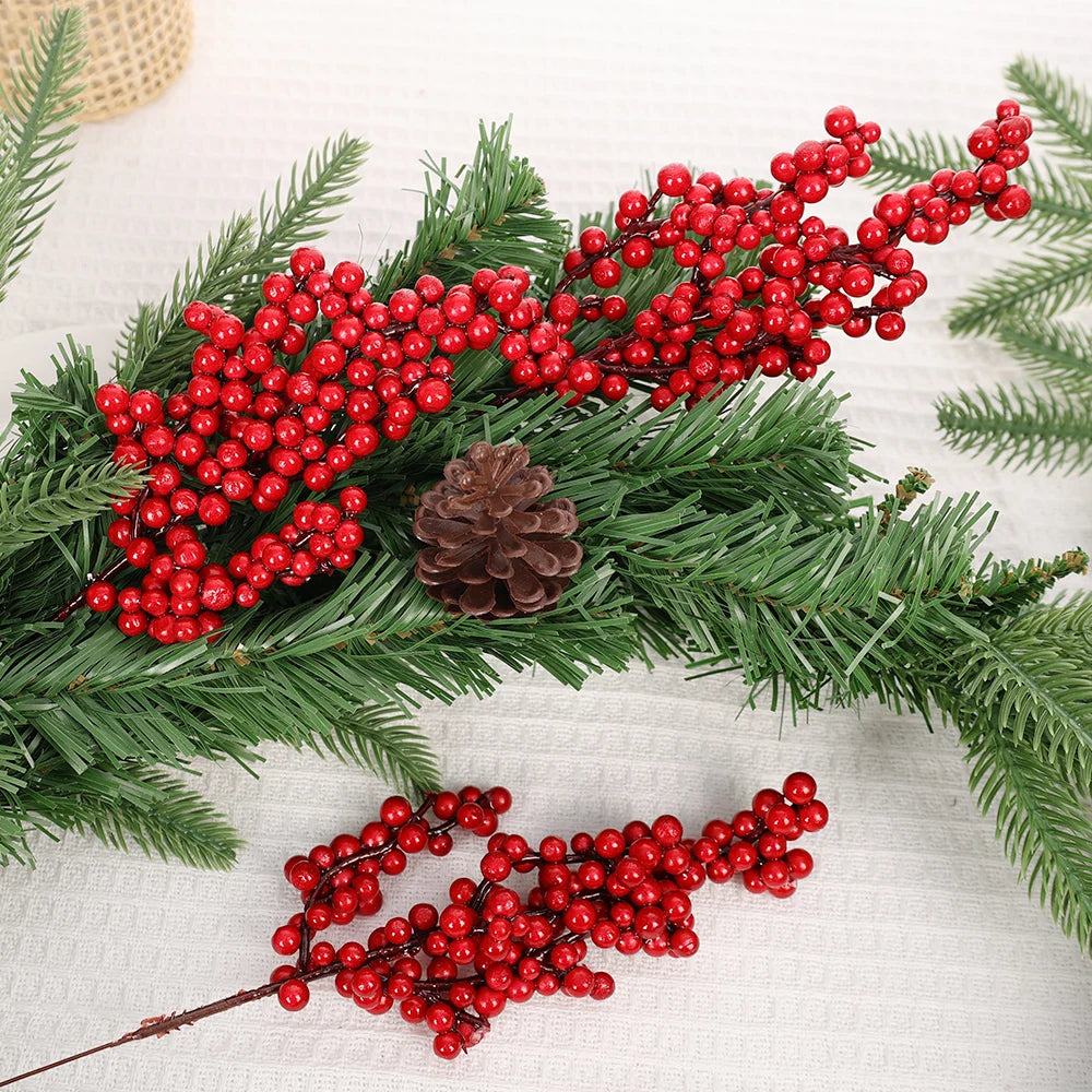 Simulation Red Berry Artificial Christmas Wealth Fruit Branches for Xmas Tree Party Home Table Ornaments Red Fruit Wreath Decor