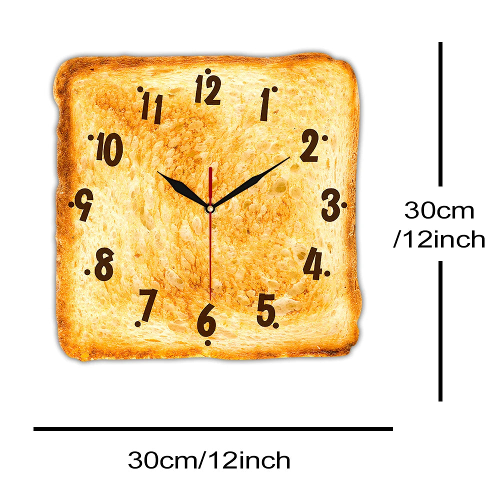 Gourmet Home Decor Realistic Toasted Bread Wall Clock Bakery Sign Bread Dining Room Wall Art Silent Quartz Kitchen Wall Clock