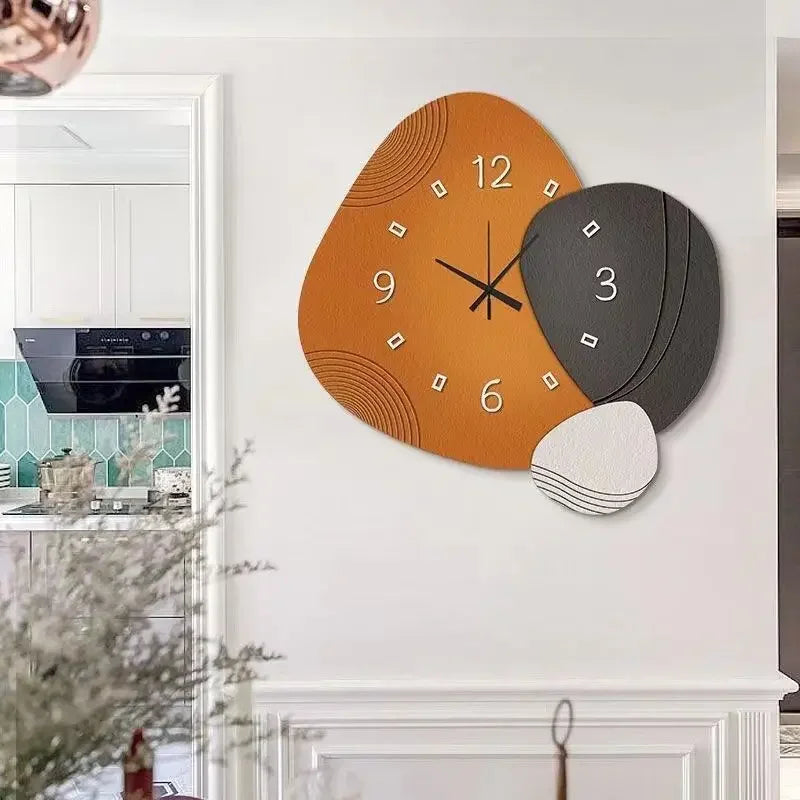 Oval Living Clock - Silent Modern Trendy Wall Clock, Creative Mural Decoration for Restaurants & Home