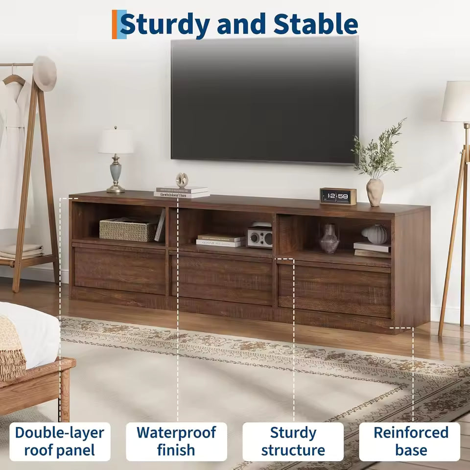 Modern 70" TV Stand with Storage for TVs Up to 85" | Mid-Century Entertainment Center with Drawer & Open Shelves