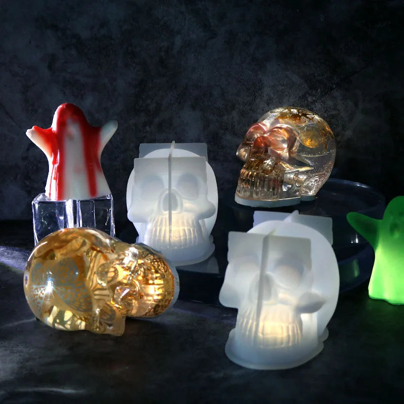 Halloween Candle Mold 3D Skull Candle Silicone Mold Pumpkin Silicone Mold DIY Desktop Ornament Halloween Decoration Props