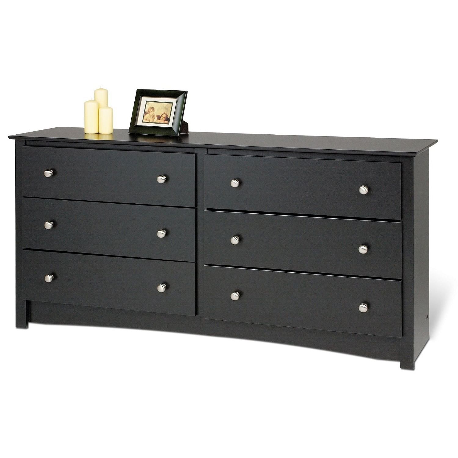 Bedroom Dresser in Black Finish with 6 Drawers and Metal Knobs - Free Shipping